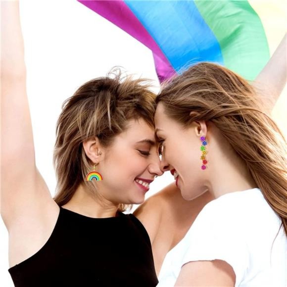 6 Pairs Rainbow Earrings Pride |  Rainbow Drop Earrings for Women - Picture 4 of 8